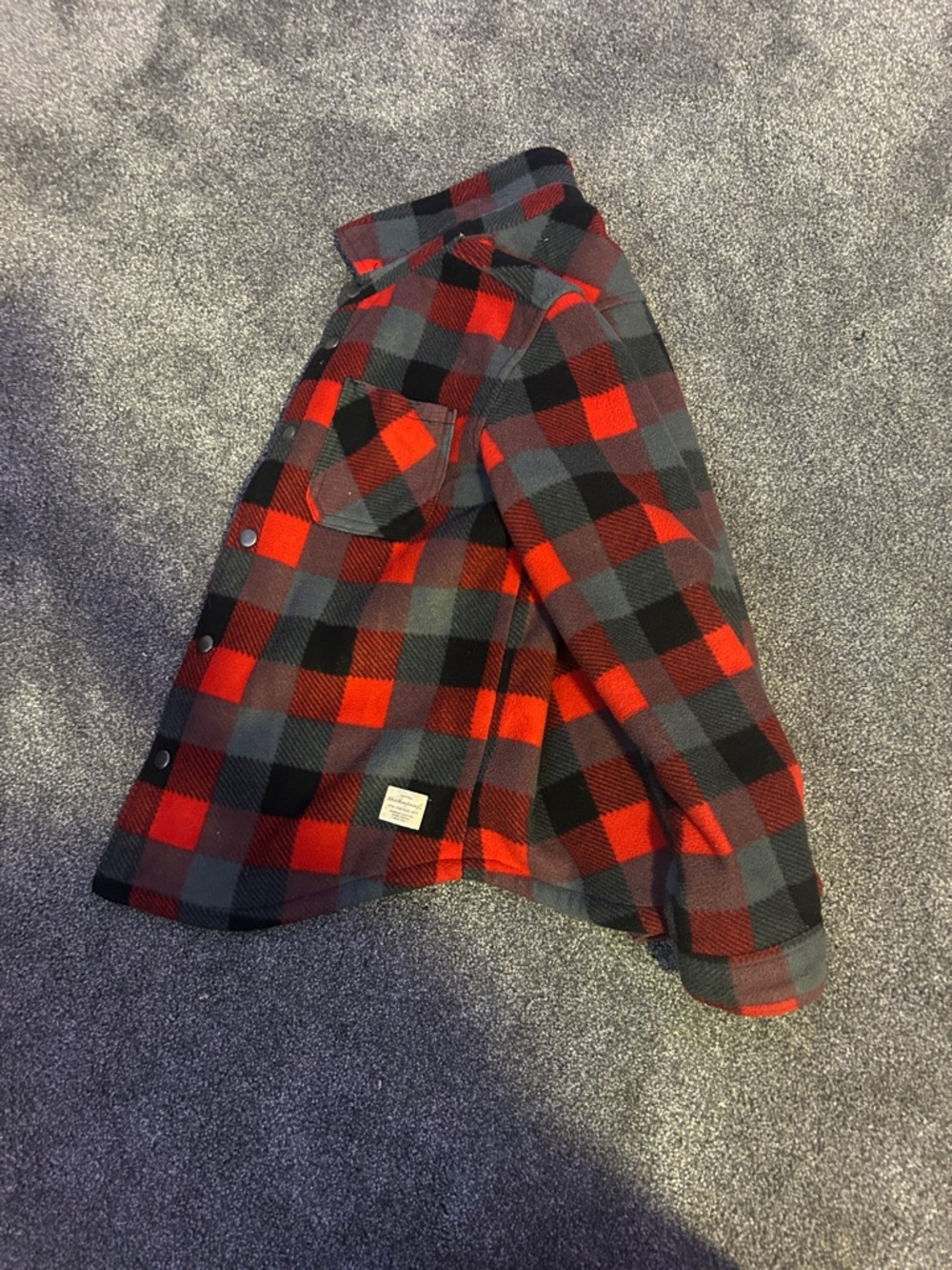 Weatherproof (brand) red/black/grey furry fleece.